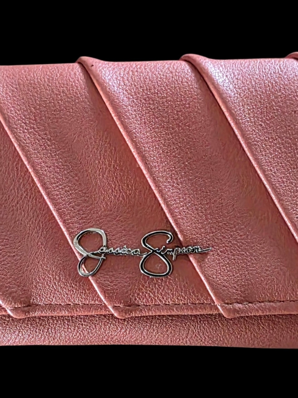 Jessica Simpson Rose Pink Quilted Wristlet Clutch with Silver Logo